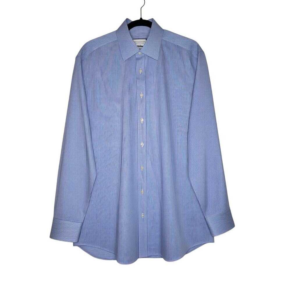 Charles Tyrwhitt Button Up Shirt Mens 16.5/35 Slim Fit Blue White Office Casual